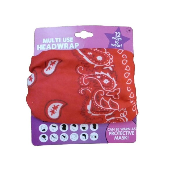 HER Accessories Multi Use Headwrap Or Protective Mask Red Bandana Reusable - Picture 1 of 3